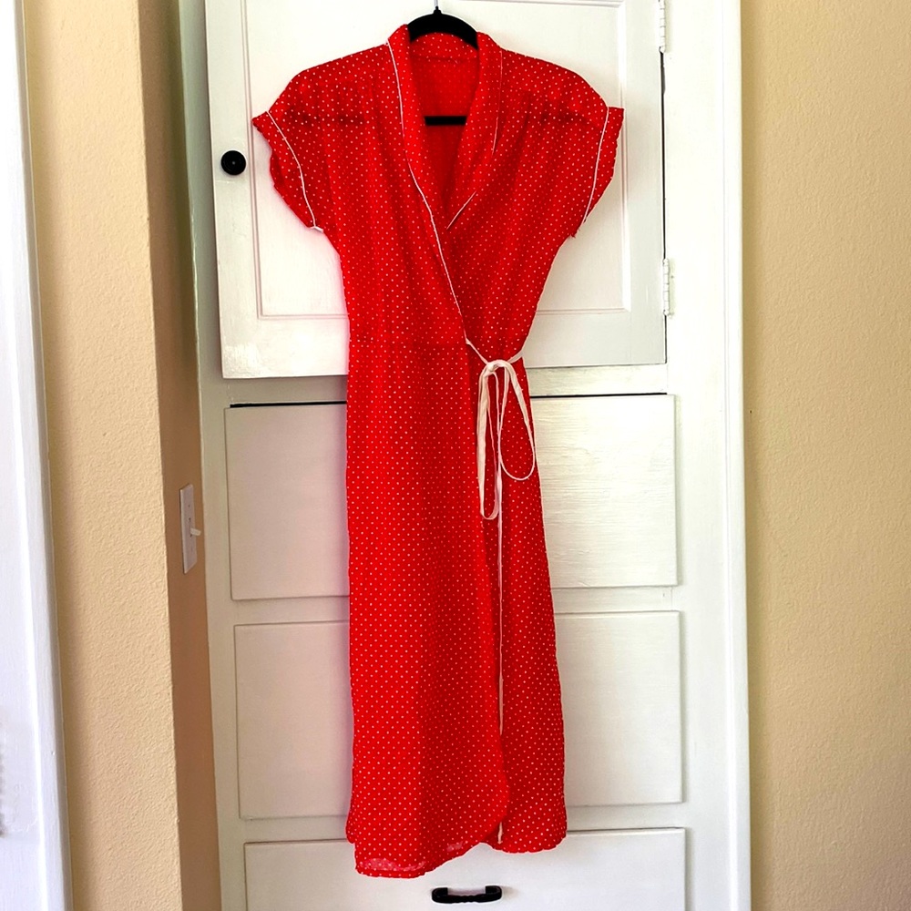 Red Polka Dot Wrap Dress with Contrast Trim